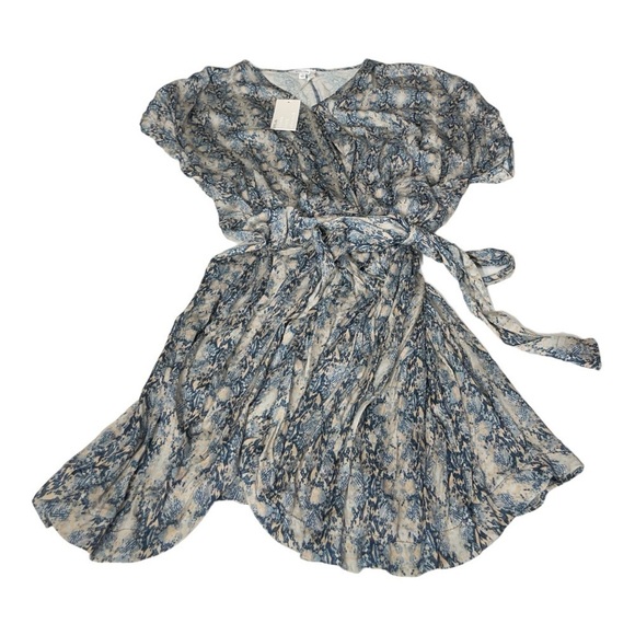 BTFL-Life Blue Snake Print Wrap Dress / Kimono Tie Waist – Size L - Picture 11 of 15